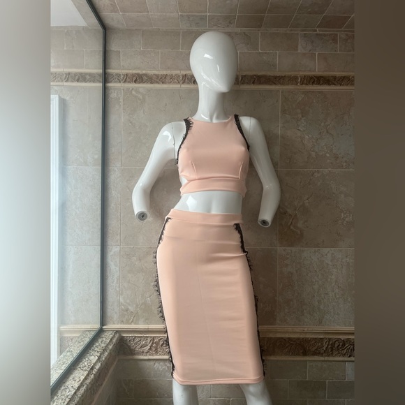 Charlotte Russe Light Pink 2Pc Skirt Set W/ Eyelash Lace Detail - Picture 1 of 3